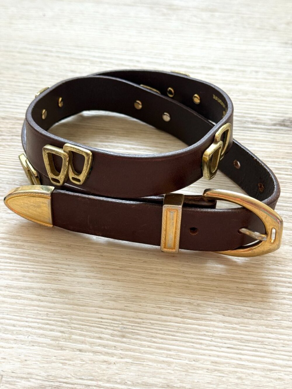 Vintage Brown Leather Belt Gold Western Boho One Inch Width Boho Size 30 - Picture 13 of 13